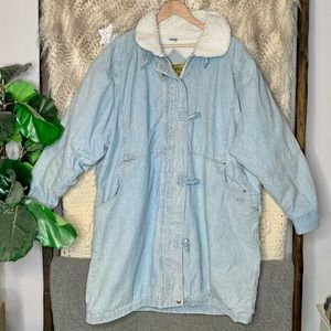 Vintage Learsi Acid Washed Denim Shearling Lined Snow Jacket